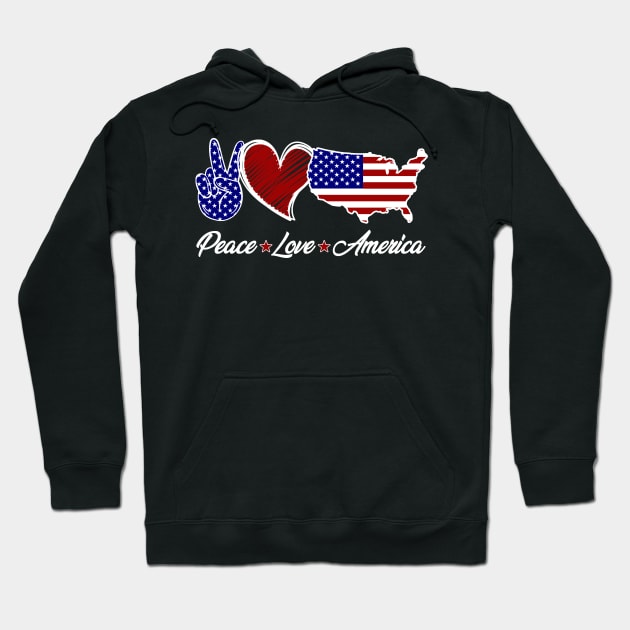 Love Peace America 4th Of July Patriotic Hoodie by White Martian